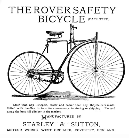 An early upright bicycle with the central features in place.