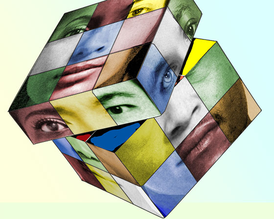 cube puzzle, with various faces represented on each square