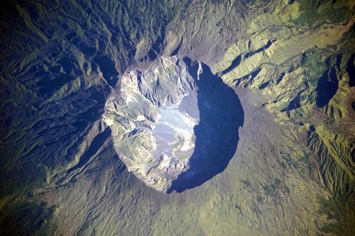 Aerial view of Mt. Tambora today, showing the enormous caldera.