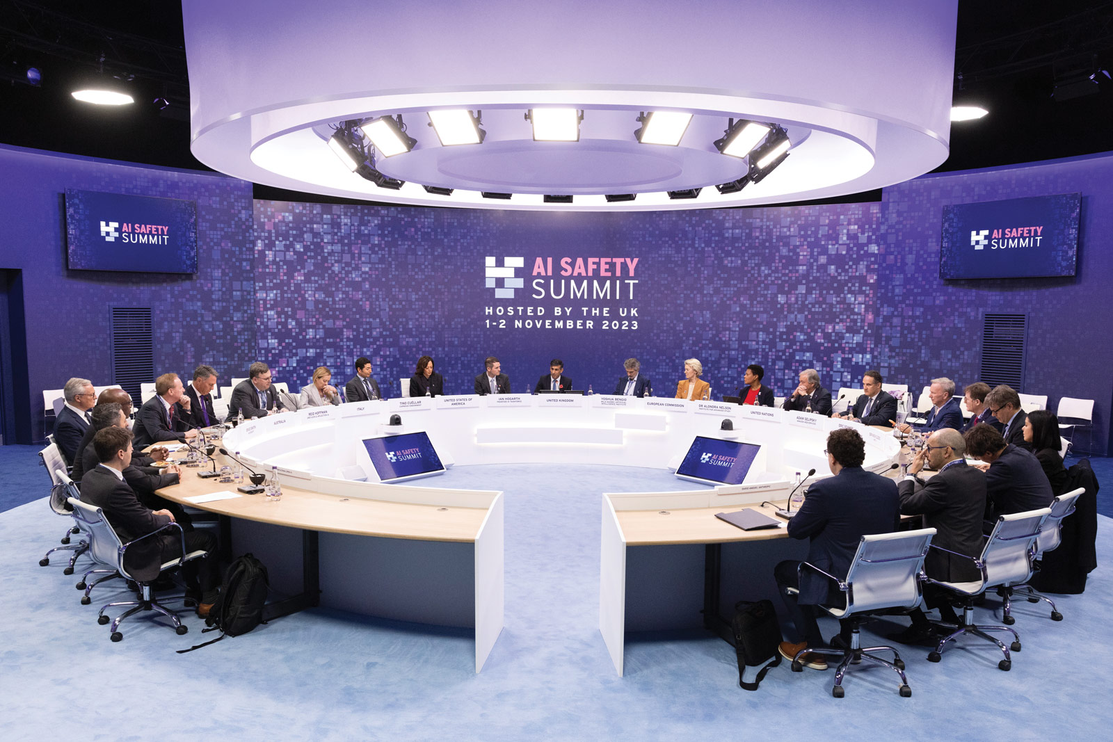 UK Prime Minister Rishi Sunak speaks at a plenary session on day two of the AI Summit at Bletchley Park on November 2, 2023. 