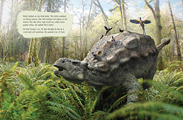 Two-page spread from Ankylosaur Attack!, by Daniel Loxton. Text and illustrations © 2011 Daniel Loxton