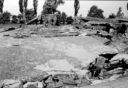 The remains of the crematoria after the entire structure was destroyed by the Nazis shortly before the camp was liberated in January 1945