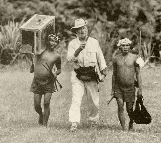 Napoleon Chagnon accompanies two Yanomamo men on a 1995 field study.