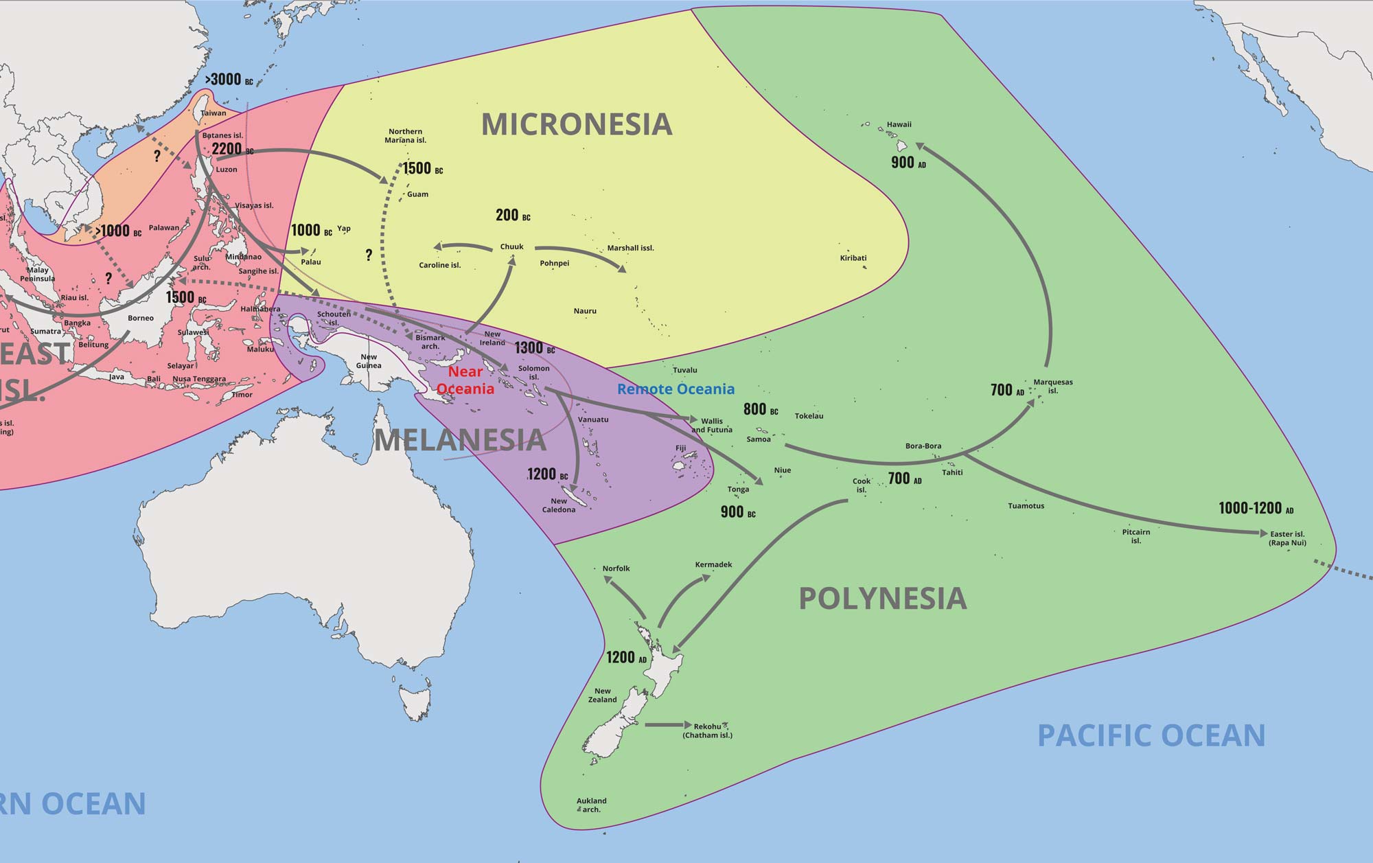 Most archaeologists believe Easter Island was the last island in the Pacific to be populated by humans.