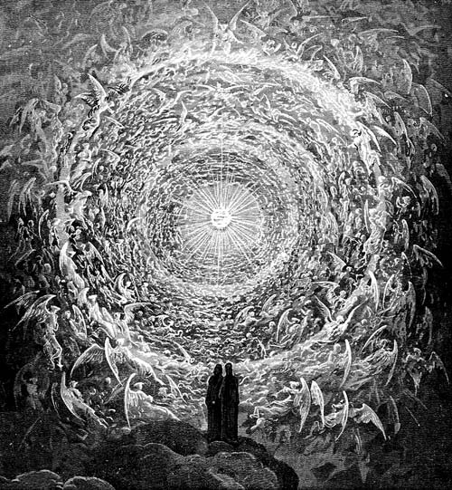 The Empyrean of God. Dante Alighieri’s 1320 poem The Divine Comedy is an imaginative vision of the afterlife inspired by medieval Christian theologians. The artist Gustave Doré illustrated God’s empyrean for an 1892 edition of the work.