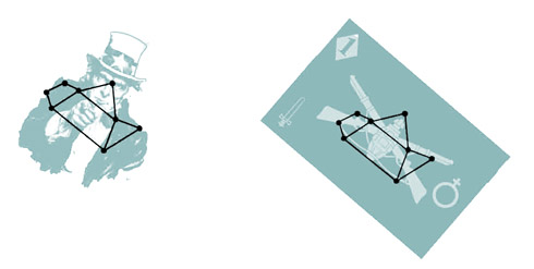 Figure 4: Two interpretations of the teapot asterism by the author: Uncle Sam and a commando insignia. It is easy to find matching patterns if you are motivated to do so.