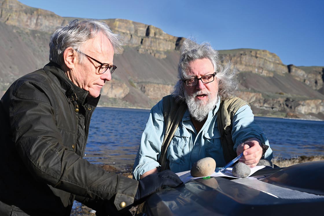 Graham Hancock with colleague Randall Carlson in the Channeled Scablands, Washington State, USA