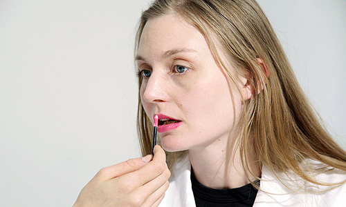 Swabbing a lipstick sample