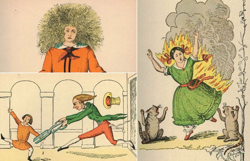 A collage of Der Struwwelpeter illustrations [Public domain], via Wikimedia Commons