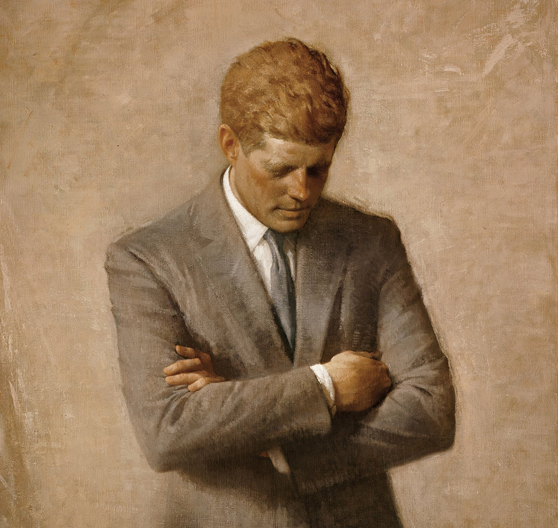 The official White House portrait of John F. Kennedy, by Aaron Shikler [Public domain], via Wikimedia Commons