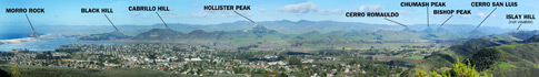 A series of volcanic plugs known as the 9 Sisters ends with Morrow Rock which sits out in the bay at San Luis Obispo, California