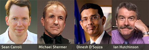 Sean Carroll, Michael Shermer (photo by David patton), Dinesh D'Souza, and Ian Hutchinson