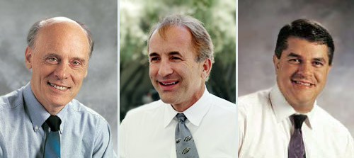 Hugh Ross (left), Michael Shermer (centre), Fazale Rana (right)