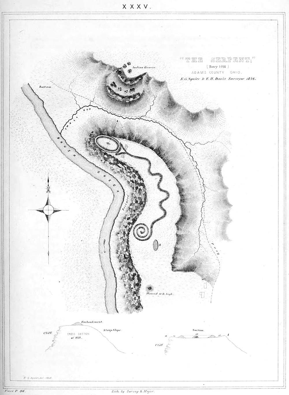 Plate XXXV from Ancient Monuments of the Mississippi Valley. Great Serpent in Adams County, Ohio (1948). Credit: Ephraim George Squier and Edwin Hamilton Davis