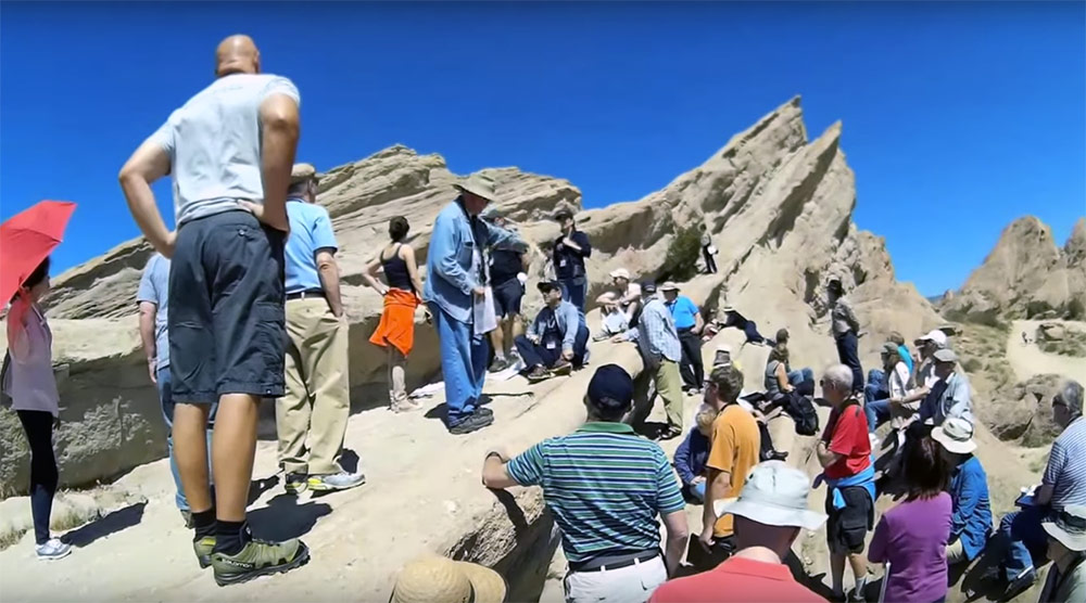 Geo Tour leader Dr. Donald Prothero lectures about the geological formation at Vasquez Rocks outside of Los Angeles, where Star Trek and many other TV shows, films, and commercials are filmed.