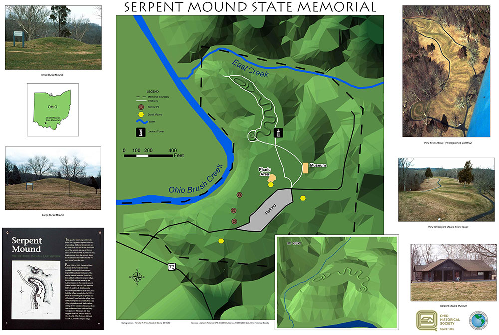 A digital GIS map of Ohio’s Great Serpent Mound, created by Timothy A. Price and Nichole I. Stump in March of 2002.