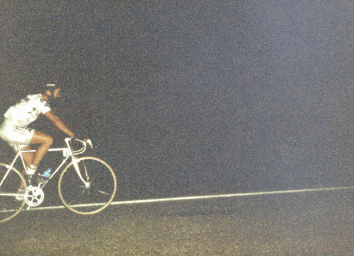 Michael Shermer, during the 1985 Race Across America around the time the camera crew from ABC's Wide World of Sports pulled up to film him 