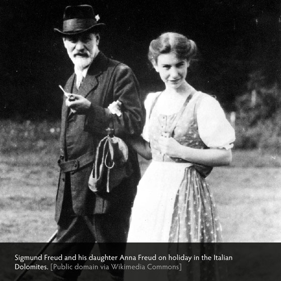 Sigmund Freud and his daugher Anna Freud on holiday in the Italian Dolomites. [Public domain via Wikimedia Commons]