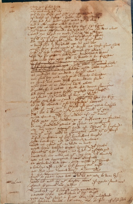 A possible example of Shakespeare's handwriting. By Unknown. (Scanned from the original document.) [Public domain], via Wikimedia Commons