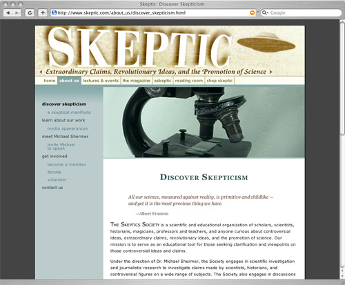 Skeptic website screenshot