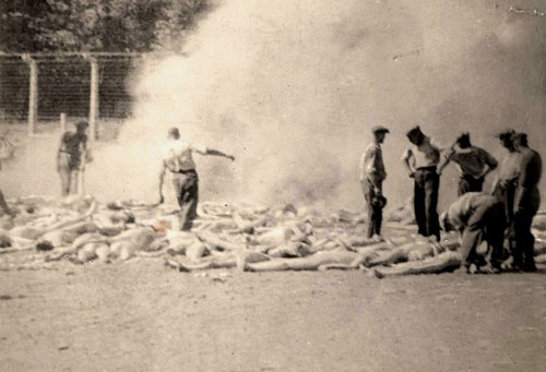 burning of bodies in an open pit after gassing