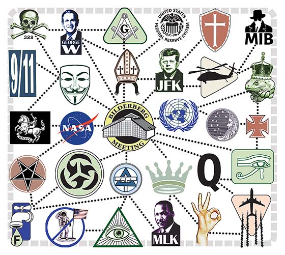 icons prepresenting various conspiracy theories