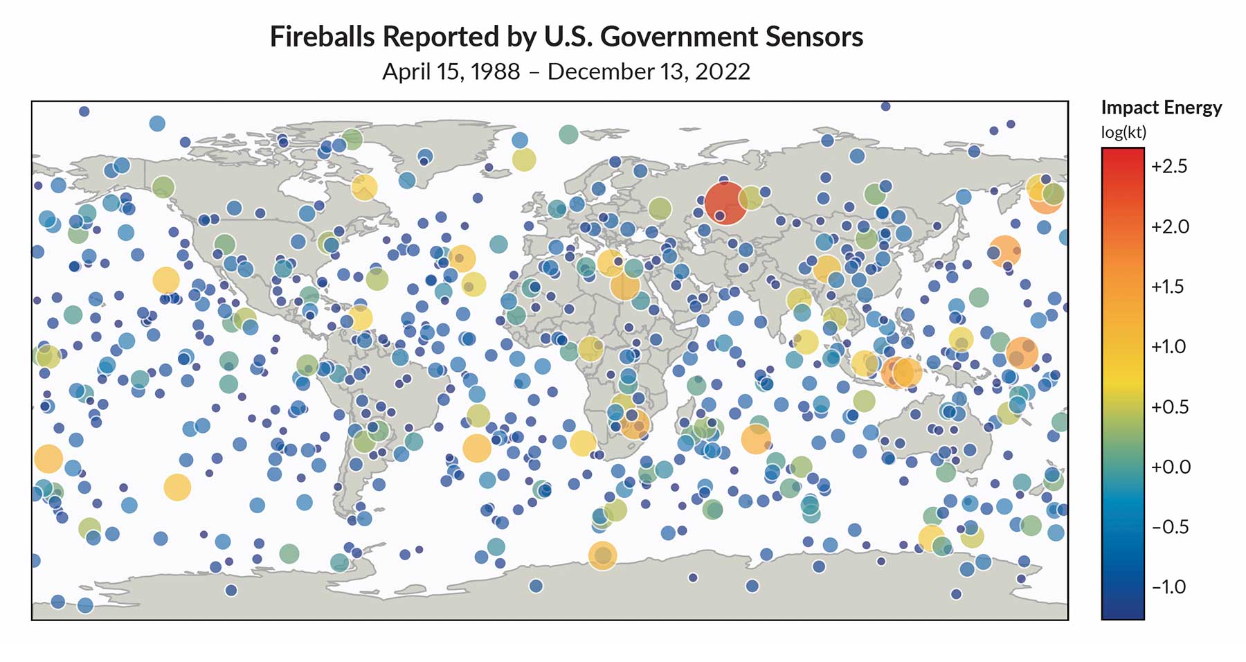 Reported bolide events with geographic location data from U.S. government sensors