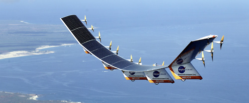 The giant 247-foot,
lightweight, solar-powered Helios, developed by AeroVironment, flew from Paris to
England.