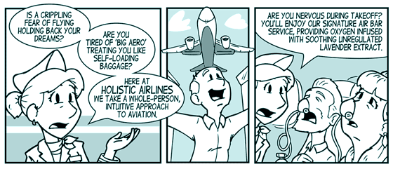 Holistic Airlines: The Natural Way to Fly. A Carbon Comic by Kyle Sanders.