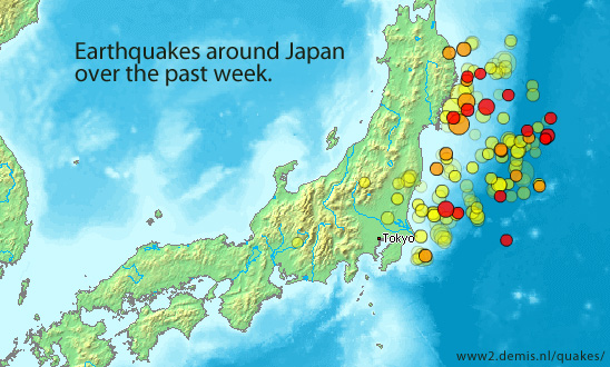 earthquakes around Japan over the last 7 days