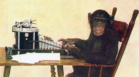 Copyright 1907 by the New York Zoological Society. Image via Wikimedia Commons: http://commons.wikimedia.org/wiki/File:Monkey-typing.jpg