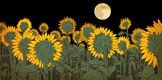 Sunflowers facing the moon (Illustration by Izhar Cohen)