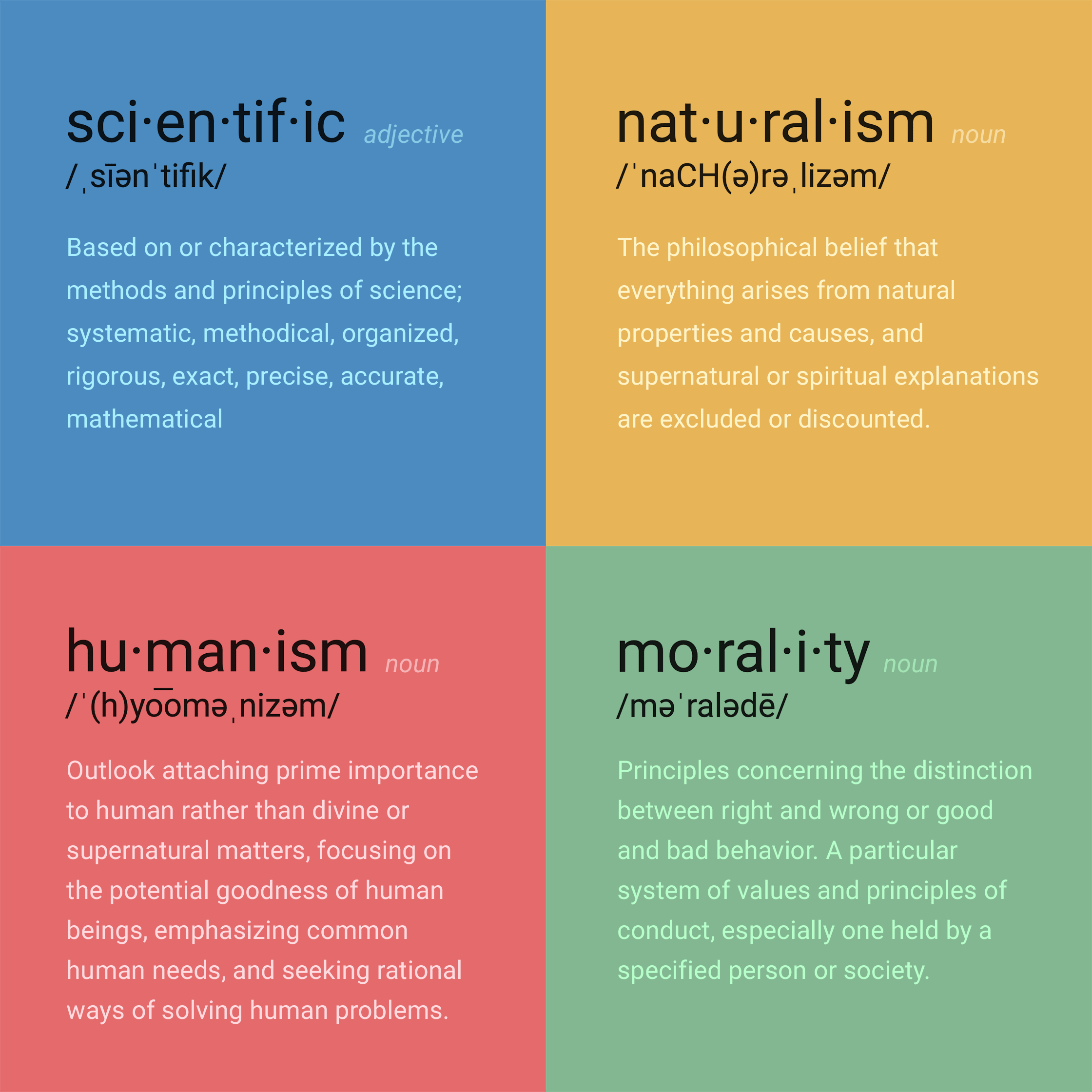 scientific, naturalism, humanism, morality (definitions)