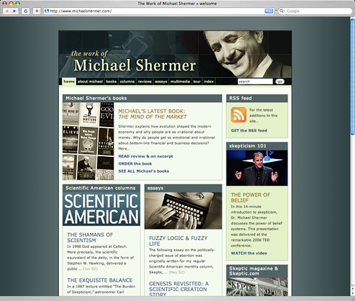 website screenshot from www.michaelshermer.com