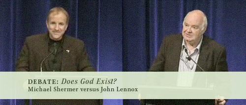 Michael Shermer (left) and John Lennox (right)