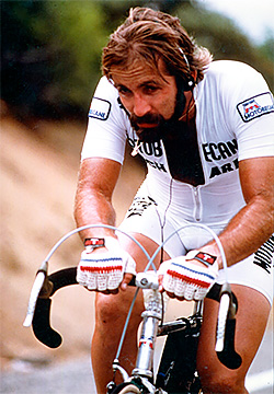 Michael Shermer the 1983 Race Across America (RAAM) between Prescott and Flagstaff, Arizona (listening to music via headphones on a Sony Walkman).