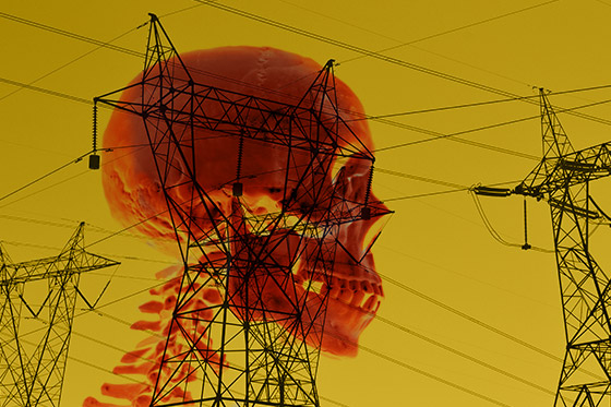 red skull and power lines