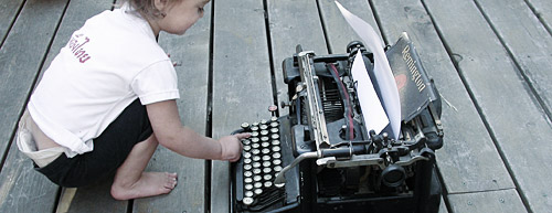 human with a typewriter